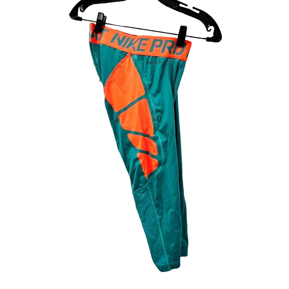 NIKE PRO COMBAT COMPRESSION 3/4 LEGGINGS MIAMI DOLPHINS COLORS - AQUA AND ORANGE
